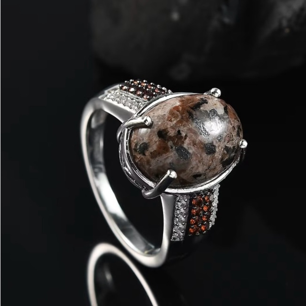 NWT Yooperlite, Garnet & Zircon Ring in Rhodium over .925 Sterling Silver UV’s!